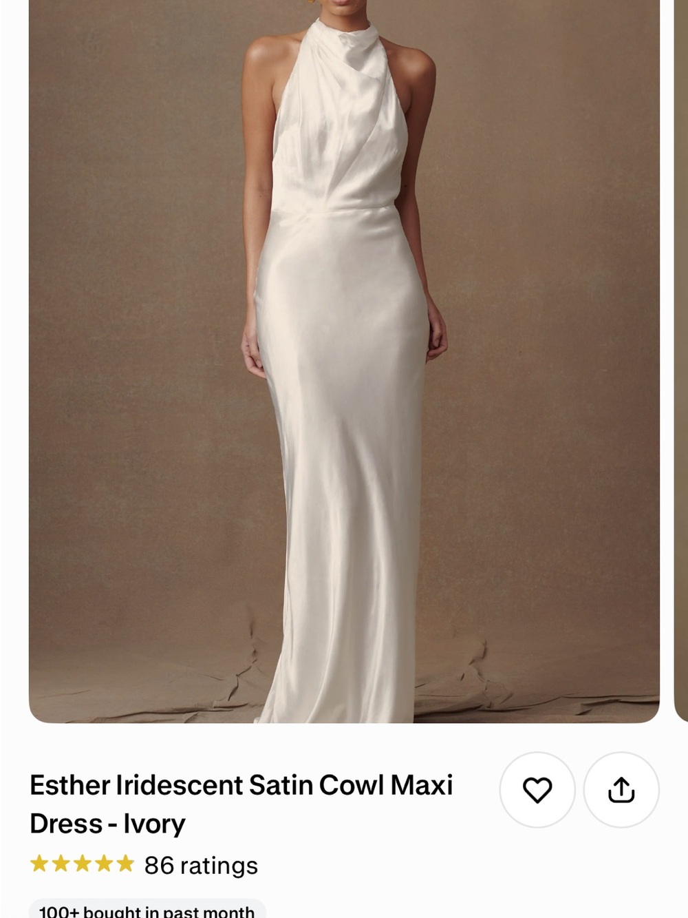 Meshki Ivory Satin Halter Cowl Maxi Dress